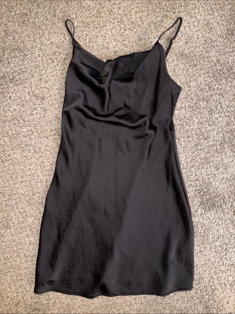 Black Satin Slip Dress with Cowl Neck
